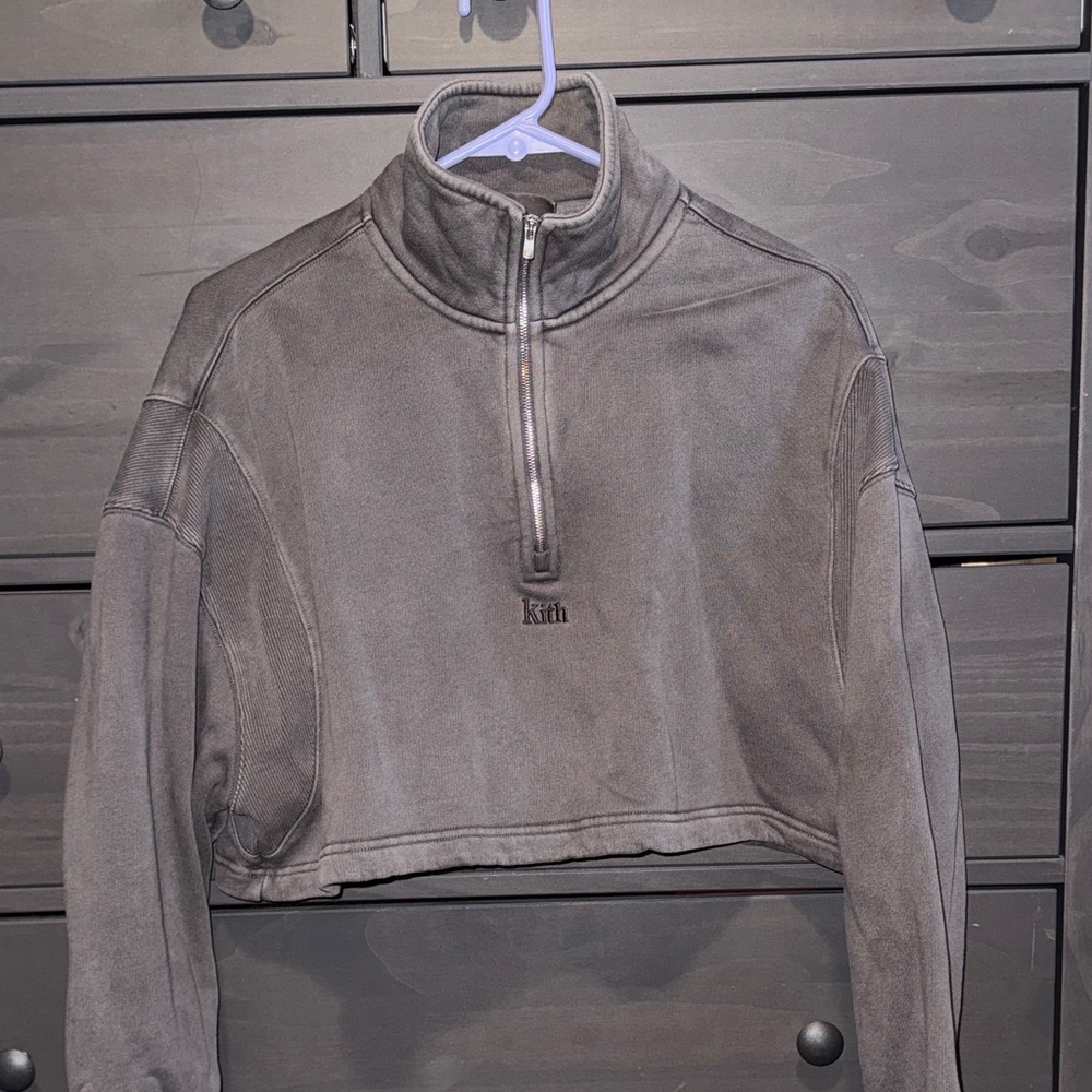Kith Women's Charcoal Half-Zip Cropped Sweatshirt